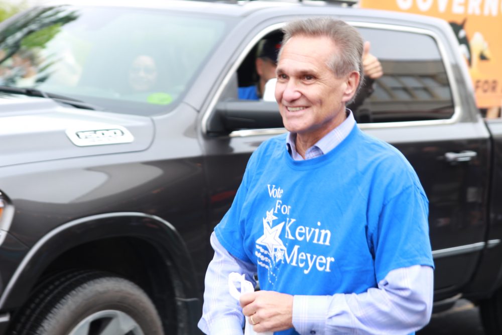 Kevin Meyer, the Republican candidate for Lieutenant Governor and Mike Dunleavy's running mate, visited Sitka on Alaska Day and participated in the annual parade. (Photo by Enrique Pérez de la Rosa)