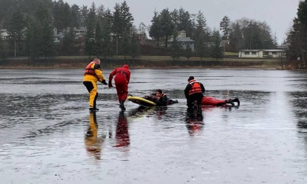 The CorvidEYE: Sitka Fire Department volunteers practice ice rescue on Swan Lake