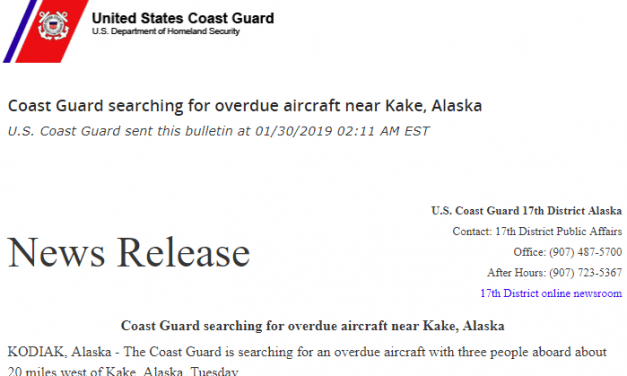 Coast Guard searches for missing plane near Kake