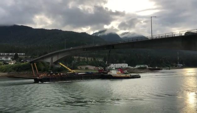 Crane snags Douglas Bridge while leaving Juneau port