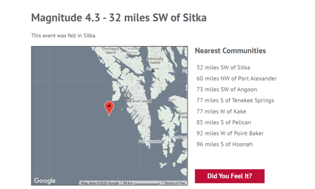 4.3 magnitude earthquake strikes southwest of Sitka, no tsunami danger