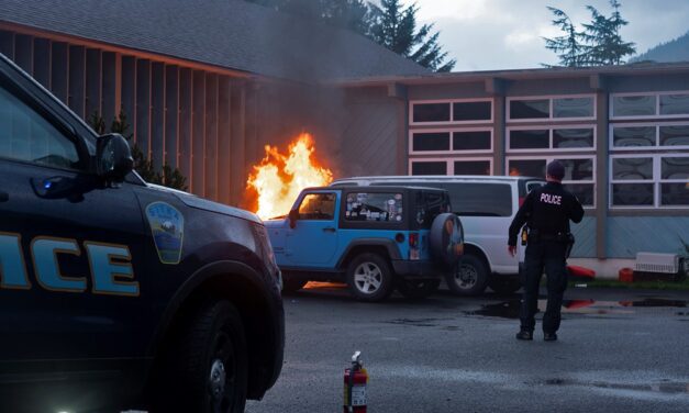 Van catches fire, burns at former Sitka Presbyterian Church
