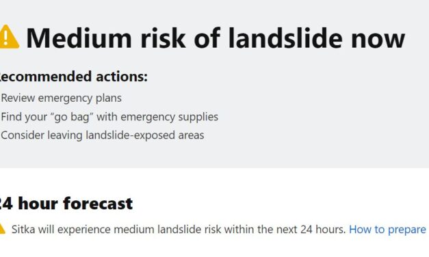 Sitka at ‘Medium Risk’ of landslides until 7 p.m. Saturday, October 12
