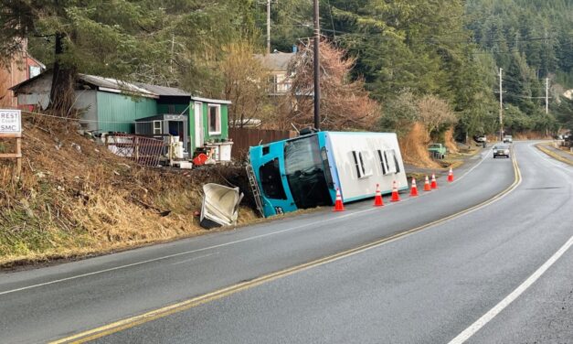 Icy patch topples bus in Sitka