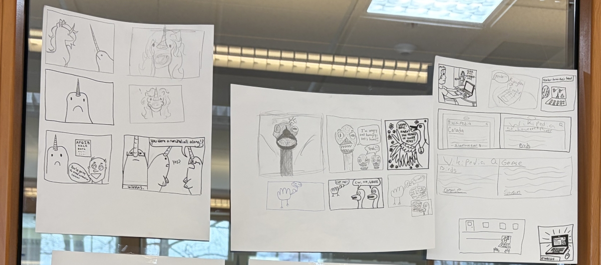 Some of the collaborative comics de la Cruz and the Pacific High students made together (KCAW/Cotter)